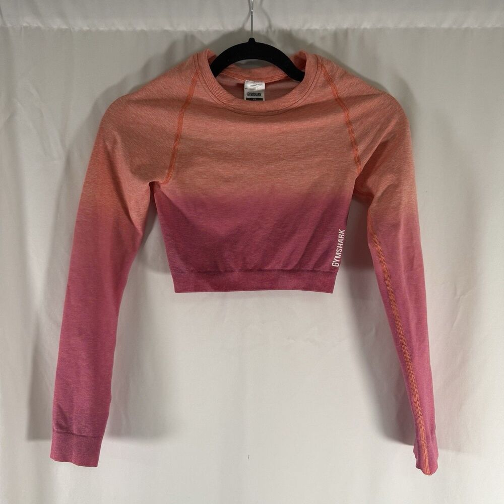 Gymshark Adapt Ombre Crop Top Women XS Orange Pink Long Sleeve Crew Neck Stretch